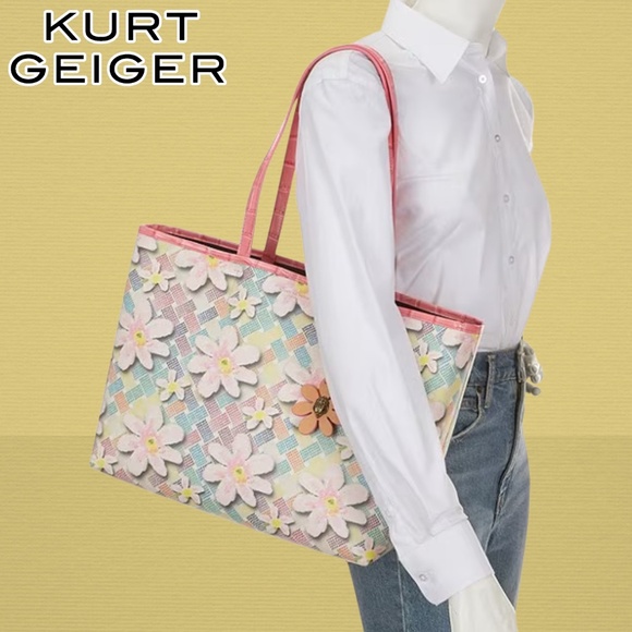 KURT GEIGER LONDON NWT Camden Floral Contrast Trim Shopper Tote Bag w/Pouch - Picture 8 of 17